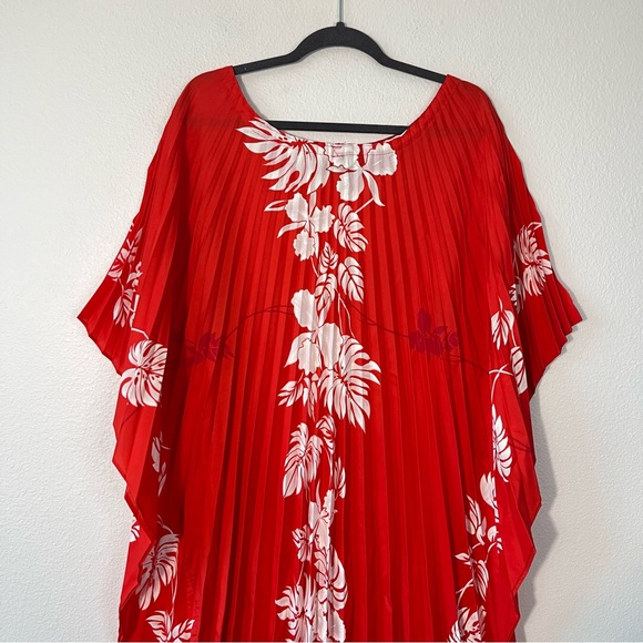 Vintage Resort Line Hawaiian Kaftan Floral Pleated MuuMuu Dress One Size - Picture 3 of 6
